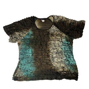 Maggie Barens Ruffle Funky Boho Womens Size 1x Plus Size Short Sleeve Blouse